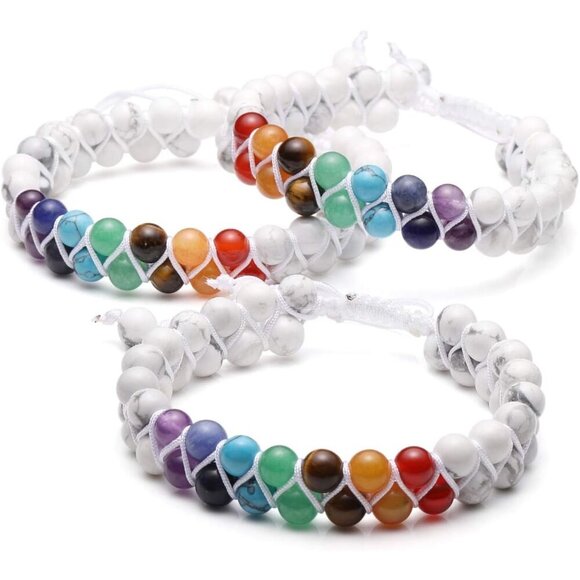White Turquoise Crystals Yoga Stone Bead Chakra Relax Bracelet for Womens Mens - Picture 5 of 8